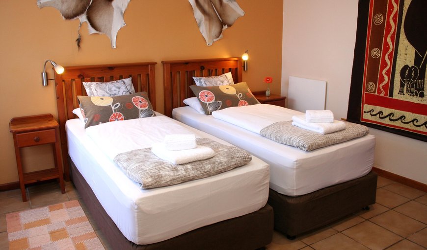 Twin Room - Africa: Africa bedroom with two single beds. Both rooms offer TV, tea & coffee trays, heater, hairdryers, safes and exclusive showers / WC en-suite.